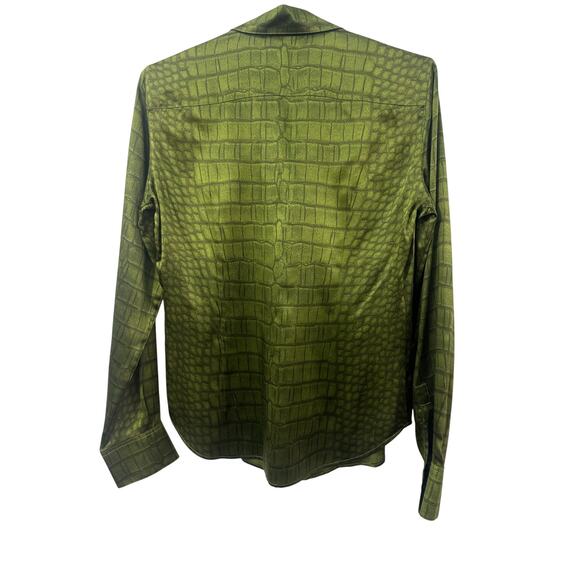 Loro Piana Silk Crocodile Print Button-Up Long Sleeve Shirt Green Women's - Picture 2 of 4